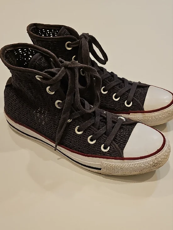 Converse Knit Pattern Gray High Top Mesh Sneakers Size 7 Women's - Picture 2 of 9